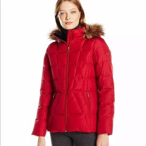 Calvin Klein Women’s Red Faux-Fur Windbreaker
